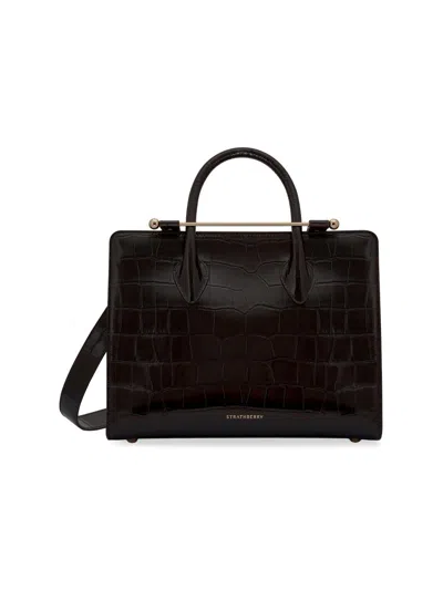 Strathberry Women's Midi Croc-embossed Leather Tote Bag In Brown