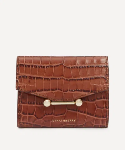 Strathberry Women's Mosaic Soft Embossed Croc Trifold Wallet In Brown