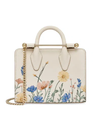 Strathberry Women's Nano Floral Leather Tote Bag In White