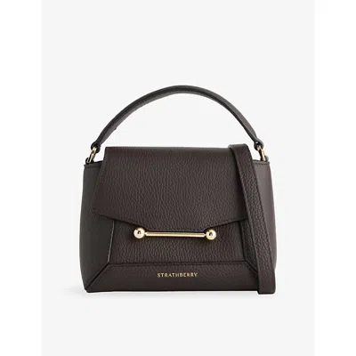 Strathberry Womens Espresso Mosaic Nano Leather Top Handle Bag In Black