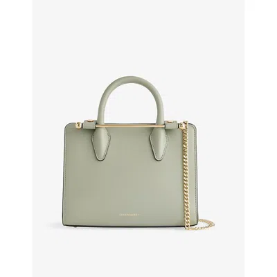Strathberry Womens Library Green Mini Leather Tote Bag