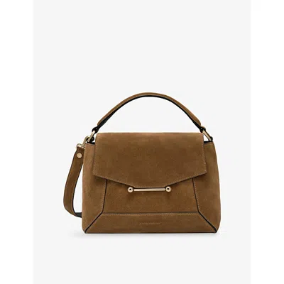 Strathberry Womens Mosaic Top Handle Suede Handbag Toffee/espresso