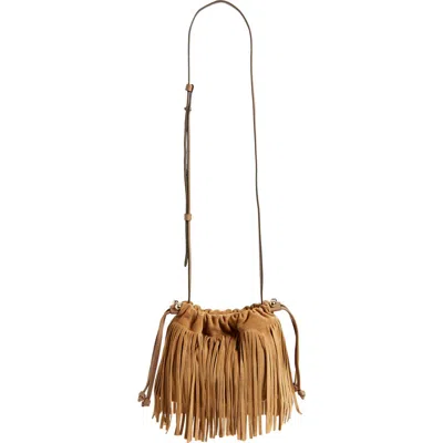 Strathberry X Cinq À Sept Drawstring Fringe Suede Crossbody Bag In Brown