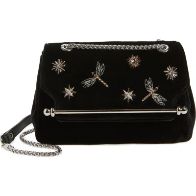 Strathberry X Cinq À Sept Mini East/west Embroidered Velveteen Shoulder Bag In Black