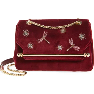 Strathberry X Cinq À Sept Mini East/west Embroidered Velveteen Shoulder Bag In Burgundy