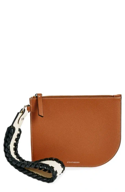 Strathberry X Collagerie Leather Wristlet Pouch In Brown