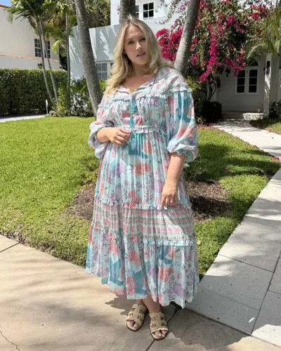 Strawberry Paris Bordeaux Long-sleeve Floral Maxi Dress In Light Blue In White