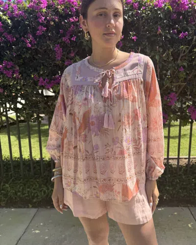 Strawberry Paris Byron Long Sleeve Top In Heron Pink In Multi