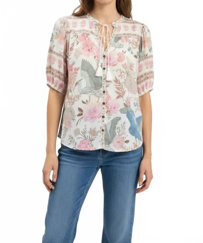 Strawberry Paris Grace Heron Blouse In White Multi