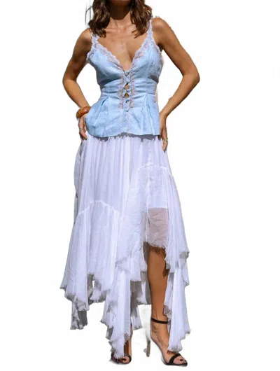 Strawberry Paris Maggie Lace Linen Tank Top In Powder Blue