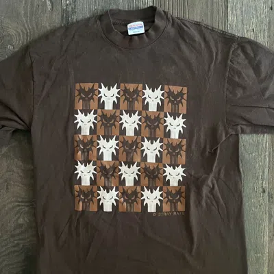 Pre-owned Stray Rats Checkered Skulls Punish Tee In Brown