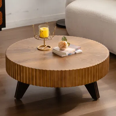 Streamdale Furniture 35.4" Retro Round Coffee Table For Home And Decor In Brown