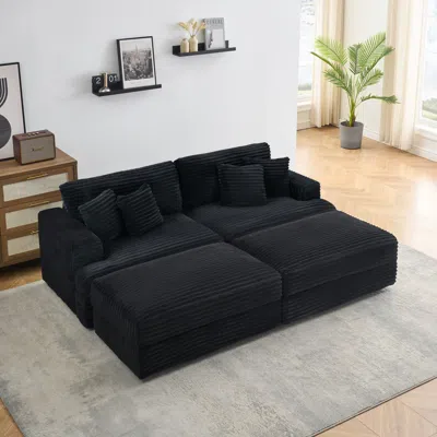Streamdale Furniture Corduroy Sofa With Storage Feet And Throw Pillows