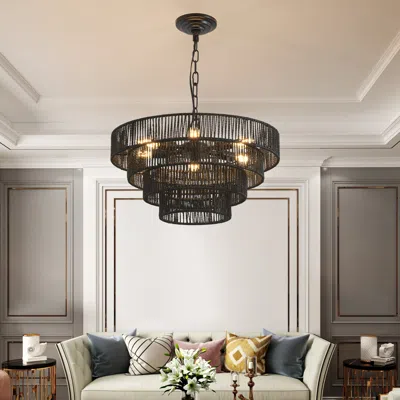 Streamdale Furniture Hemp Rope Chandelier 4-tier 6-socket Ul Listed