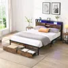Streamdale Furniture King Platform Bed With Headboard, Usb, Storage, Led