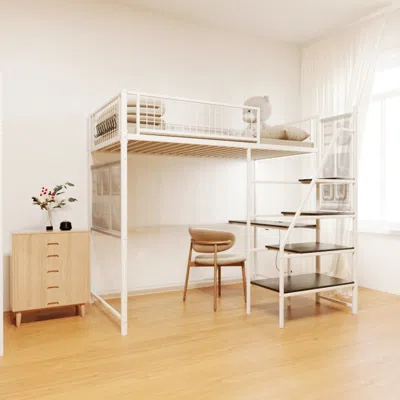 Streamdale Furniture Loft Metal Bed With Charging Station And Led Lighting