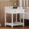 Streamdale Furniture Retro Nightstand With Drawer & Open Shelf, Turned Legs, Metal Handle