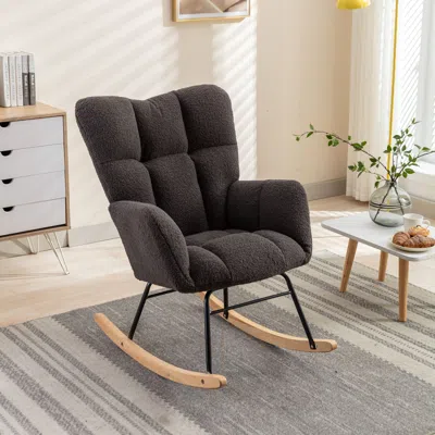 Streamdale Furniture Streamdale 050-teddy Fabric Rocking Gilder Nursery Chair For Living Room Indoor,dark Gray