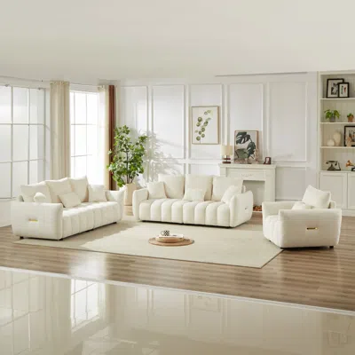 Streamdale Furniture Streamdale 1+3+3 Seater Teddy Sofa, Modern Living Room Set, 7 Cushions In Neutral