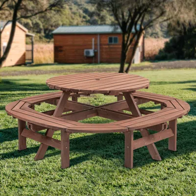 Streamdale Furniture Streamdale 10-12 Person Round Outdoor Wooden Picnic Table - Walnut Brown