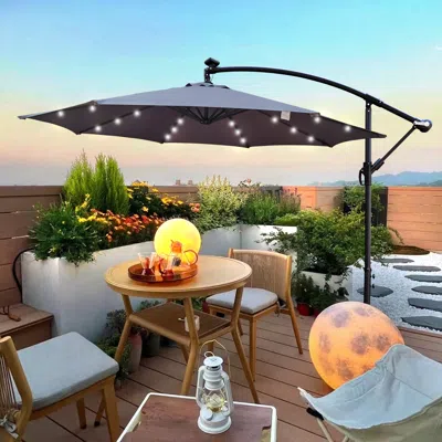 Streamdale Furniture Streamdale 10 Ft Outdoor Patio Umbrella Solar Powered Led Lighted Sun Shade In Gray