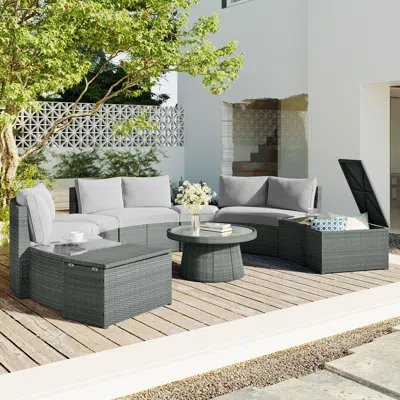 Streamdale Furniture Streamdale 10-piece Outdoor Sectional Half Round Patio Rattan Sofa Set