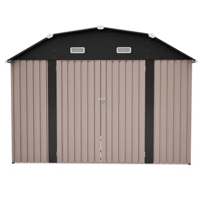 Streamdale Furniture Streamdale 10' X 12' Metal Outdoor Storage Shed With Floor Frame Kit Tool Shed Heavy Duty In Brown