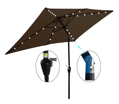 Streamdale Furniture Streamdale 10 X 6.5ft Rectangular Patio Solar Led Lighted Outdoor Umbrellas In Brown