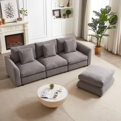 Streamdale Furniture Streamdale 102" Modular Sofa With Ottoman, Pillows, And Cushions For Living Room In Gray