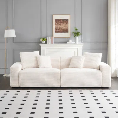 Streamdale Furniture Streamdale 104" 4-seat Beige Corduroy Sofa W/ Throw Pillows