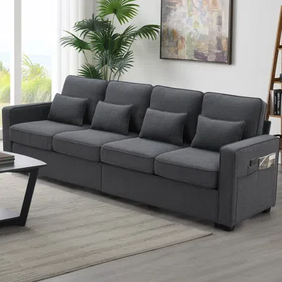 Streamdale Furniture Streamdale 104" 4-seater Modern Linen Fabric Sofa With Armrest Pockets And 4