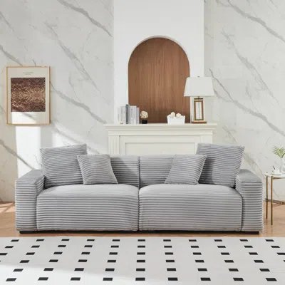 Streamdale Furniture Streamdale 104" Grey Corduroy 4-seat Sofa With Pillows