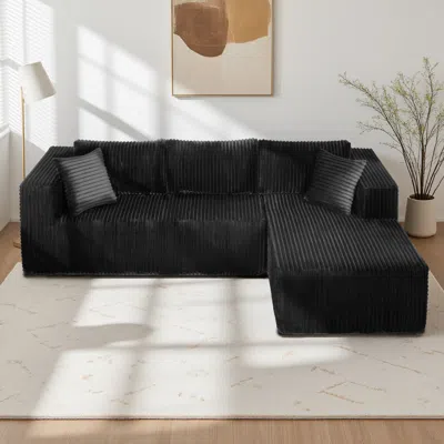 Streamdale Furniture Streamdale 105" L-shaped Modular Sofa, Plush, All-foam, Vacuum-packed (left Chaise) In Black