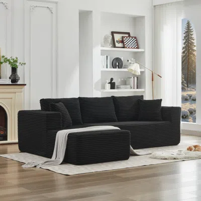Streamdale Furniture Streamdale 106" Cloud Sectional Sofa L-shape Left Chaise, Modern Modular Couch, Black Corduroy