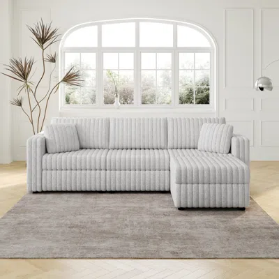Streamdale Furniture Streamdale 106" Light Gray Sofa With Ottoman Lift - Modern Modular Design