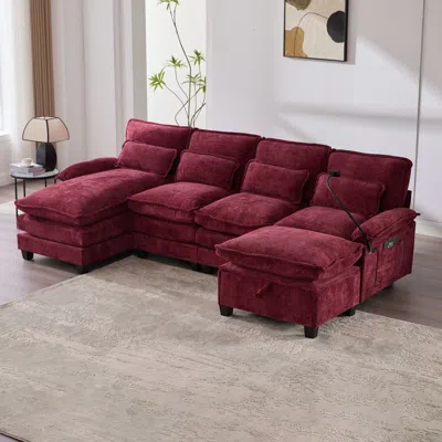 Streamdale Furniture Streamdale 106" U-shape Sectional Sofa Cloud Couch, Chenille, Ottoman & Pillows