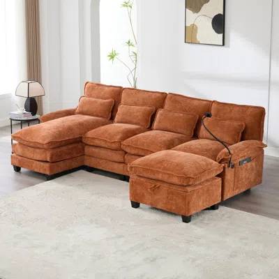 Streamdale Furniture Streamdale 106" U-shape Sectional Sofa Cloud Couch, Chenille, Ottoman & Pillows In Brown