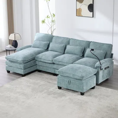 Streamdale Furniture Streamdale 106" U-shape Sectional Sofa Cloud Couch, Chenille, Ottoman & Pillows