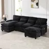Streamdale Furniture Streamdale 106" U-shape Sectional Sofa Cloud Couch, Chenille, Ottoman & Pillows In Black