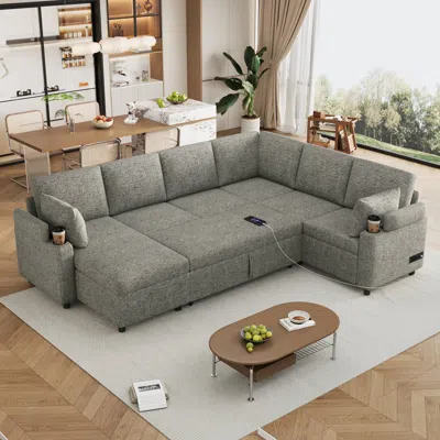 Streamdale Furniture Streamdale 109.9" Sectional Sofa Bed With Storage, Cup Holders & Charging