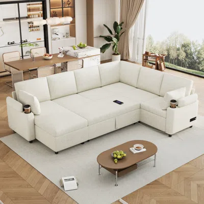 Streamdale Furniture Streamdale 109.9" U-shaped Sectional Sofa Bed With Storage, Cup Holders & Charging