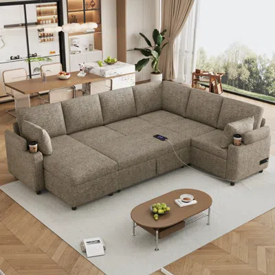 Streamdale Furniture Streamdale 109.9" U-shaped Sectional Sofa Bed With Storage, Cup Holders, And Charging Ports