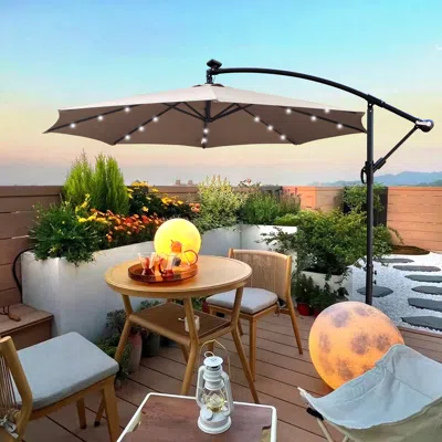 Streamdale Furniture Streamdale 10ft Led Solar Patio Umbrella With Crank And Cross Base