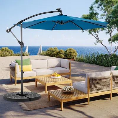Streamdale Furniture Streamdale 10ft Solar Led Offset Hanging Market Patio Umbrella