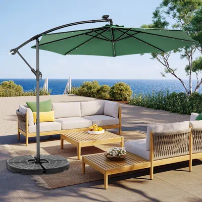Streamdale Furniture Streamdale 10ft Solar Led Offset Hanging Market Patio Umbrella ( Dark Green )