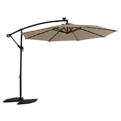 Streamdale Furniture Streamdale 10ft Solar Led Offset Hanging Market Patio Umbrella (khaki)