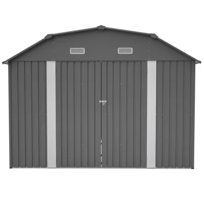 Streamdale Furniture Streamdale 10x12 Ft Gray Heavy-duty Steel Outdoor Storage Shed With Floor Frame Kit