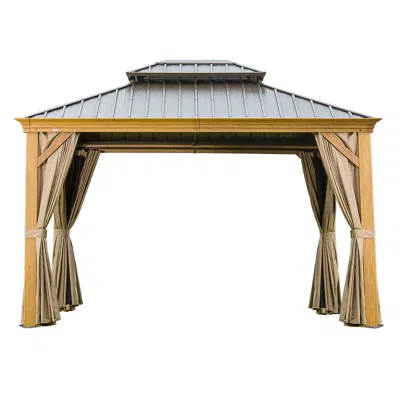 Streamdale Furniture Streamdale 10'x12' Wood-look Gazebo With Steel Roof & Curtains