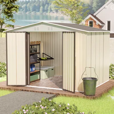 Streamdale Furniture Streamdale 10x8 Feet White Color Outdoor Garden Shed Aluminum Alloy Frame With Hinge Door