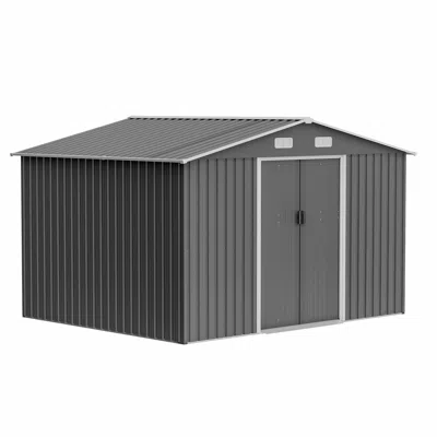 Streamdale Furniture Streamdale Spacious All-weather 10x8 Galvanized Steel Storage Shed With Sliding Doors